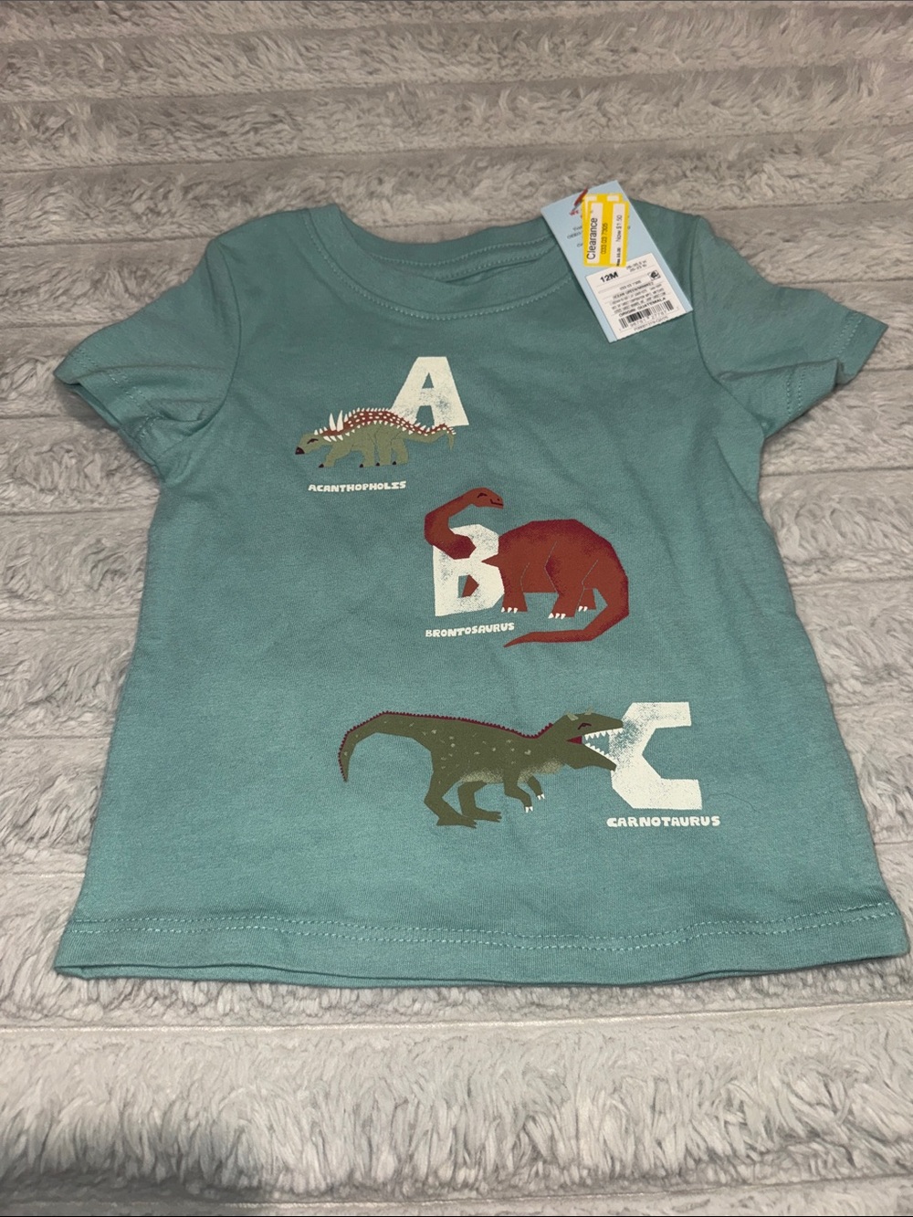 Cat & Jack Teal Short Sleeve Dinosaur Graphic Tee